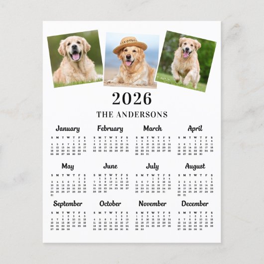 Budget 2026写真パーソナライズされた12か月カレンダー (正面)