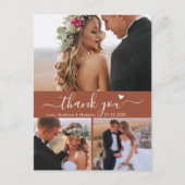Budget 3写真Terracotta Script'結婚s Thank You ポストカード (正面)