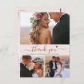 Budget 3写真Terracotta Script'結婚s Thank You ポストカード (正面/裏面)