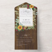 【BUDGET 3in1】ワインレッドのひまわり ウェディングの返信ハガキ オールインワン招待状 (内側)