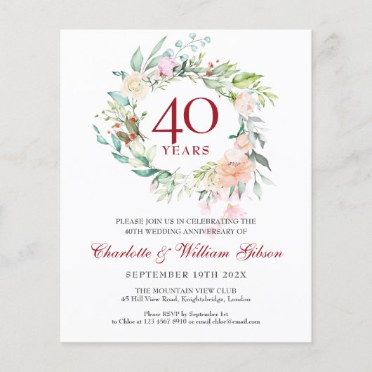 Budget 40th Anniversary Rubyフローラ招待状 (正面)