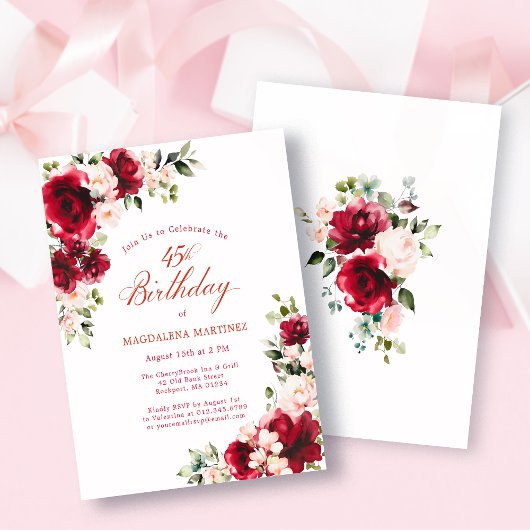 BUDGET 45th Birthday Red Pink Rose Invitation