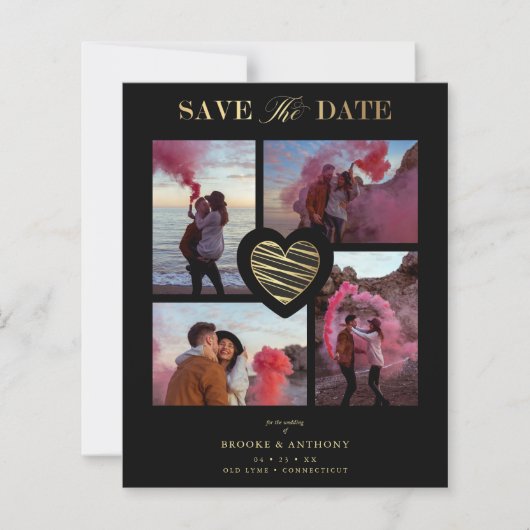 Budget 4 Photos Black Collageの金ゴールド・結婚ハート (正面)