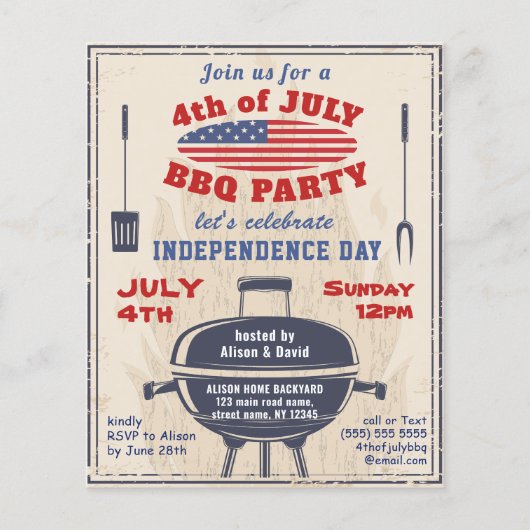 BUDGET 4th of 7月ヴィンテージBBQパーティの招待状 チラシ (正面)