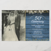 Budget 50th Anniversary Blue写真素朴招待状 (正面)