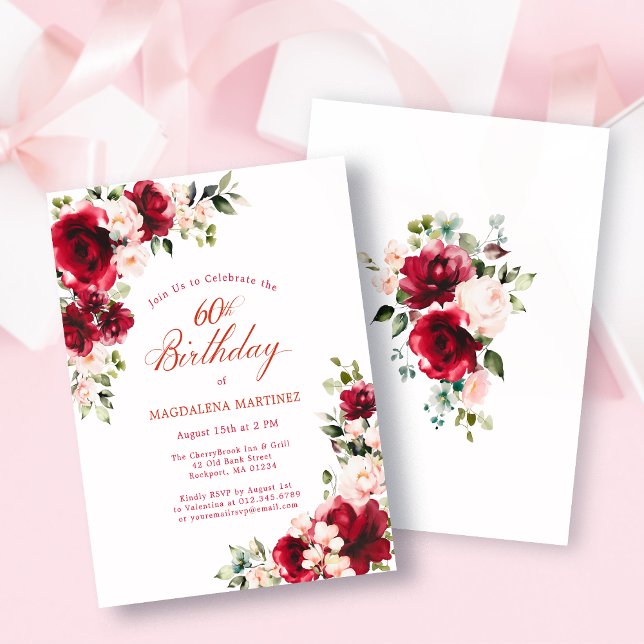 BUDGET 60th Birthday Red Pink Rose Invitation (クリエイターアップロード済み)