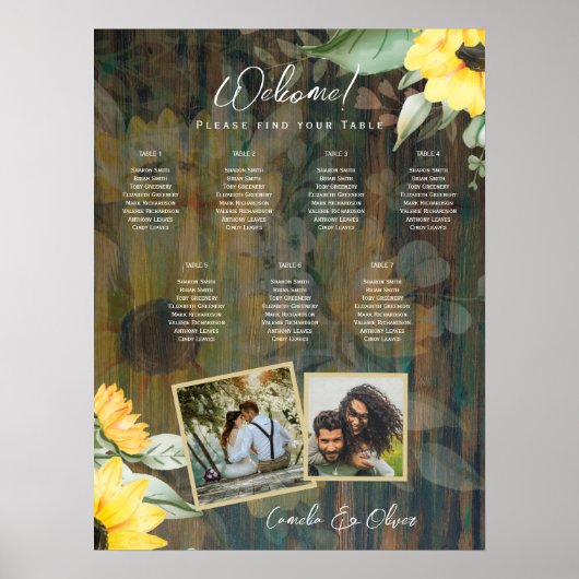 BUDGET 7テーブルウッド素朴ひまわりフォトシーティング ポスター (正面)