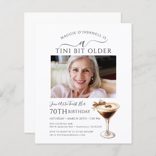 BUDGET 70誕生日写真エスプレッソマルティーニ招待状 (正面/裏面)