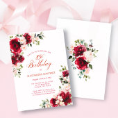 BUDGET 85th Birthday Red Pink Rose Invitation