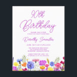 BUDGET 90th誕生日パープルワイルドフラワー招待状<br><div class="desc">このかわいらし大人の縁ど90歳の誕生パーティーの招待の底に山の花が表示される。紫、青、黄色、オレンジ色の花は、この節目の誕生日にカラフルと幸せな祝デザインを作成する。そしてモダンシンプル紫書は新鮮なトレンディーtouchを加え保ている。開いた自由な気にレタリングフローはデイジーとバターカップと完璧に一致している。この90歳の誕生日の招待状は、ゲストが受け取った時の完璧なトーンを設定する。春や夏の誕生日パーティーのための楽しい選択。このアイテムはパープルワイルドフラワーかわいらしコレクションの一部である。90th誕生日の招待スイートとパーティーテーマを簡単に作成するためにそれを使用する。</div>