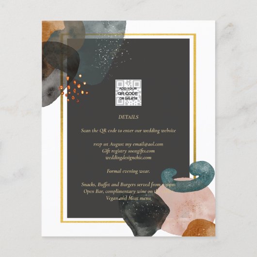 Budget Abstract Earth Tones Modern Wedding Invite チラシ (裏面)