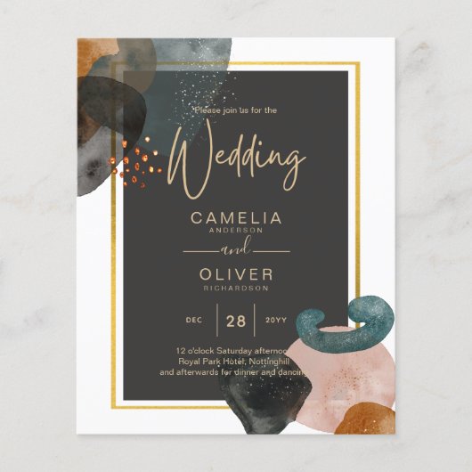 Budget Abstract Earth Tones Modern Wedding Invite チラシ (正面)