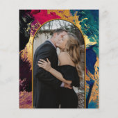 Budget abstract gold arch PHOTO wedding Invitation チラシ (裏面)