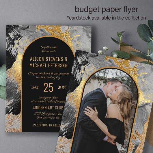 Budget abstract gold arch PHOTO wedding Invitation チラシ