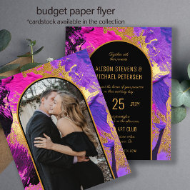 Budget abstract pink arch PHOTO wedding Invitation チラシ