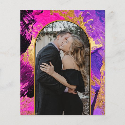 Budget abstract pink arch PHOTO wedding Invitation チラシ (裏面)