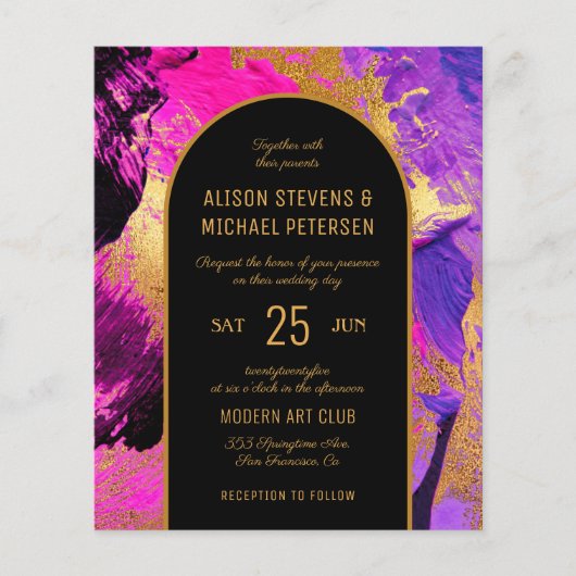 Budget abstract pink arch PHOTO wedding Invitation チラシ (正面)