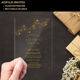 BUDGET Acrylic'結婚s MUSIC NOTES金ゴールド文字 アクリル招待状