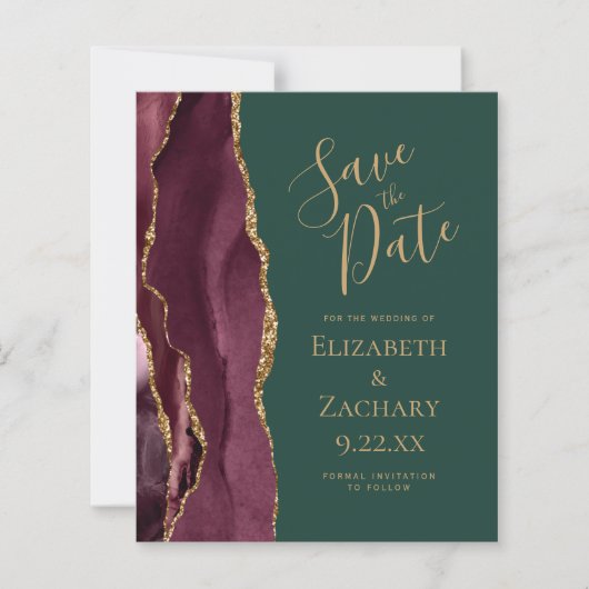 Budget Agate Burgundy Gold Green Save the Date (正面)