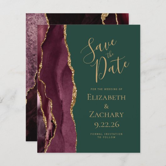 Budget Agate Burgundy Gold Green Save the Date (正面/裏面)