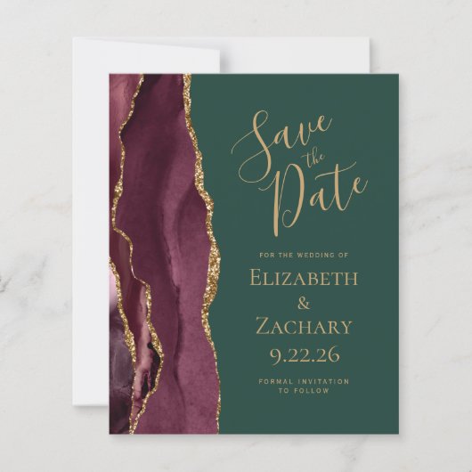 Budget Agate Burgundy Gold Green Save the Date (正面)