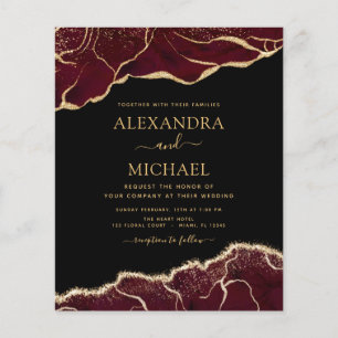 Budget Agate Burgundy Gold Wedding Invitation チラシ