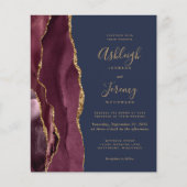 Budget Agate Burgundy Navy Blue Wedding Invitation (正面)