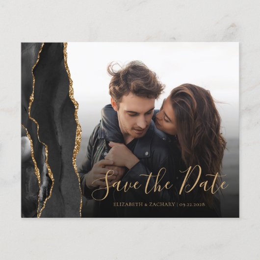 Budget Agate Geode黒い金ゴールド写真Save the Date (正面)