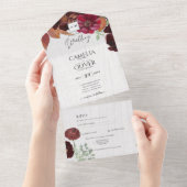 BUDGET All-in1素朴秋マルーン結婚ブルゴーニュ オールインワン招待状 (貼ってはがせる)