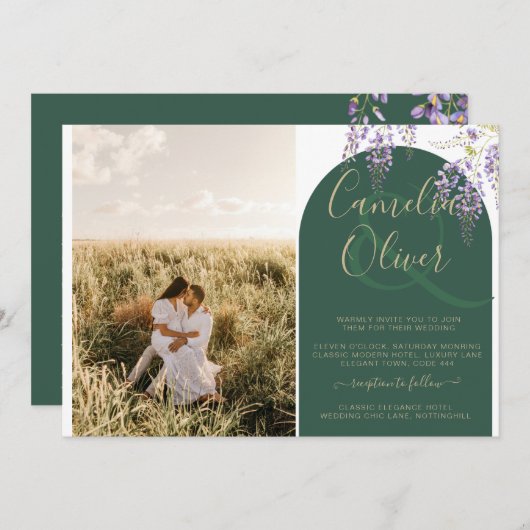 Budget All-in1 PHOTOの藤結婚QRコードINV 招待状 (正面/裏面)