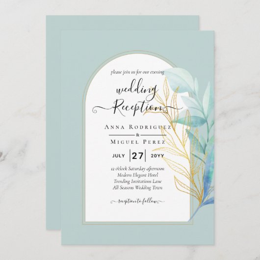 BUDGET All-in-1シーグラス金ゴールドリーフ結婚セージ 招待状 (正面/裏面)