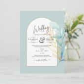 BUDGET All-in-1シーグラス金ゴールドリーフ結婚セージ 招待状 (スタンド正面)