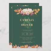 BUDGET All-in-1秋パンプキングリーン金ゴールド結婚ズ 招待状 (正面/裏面)