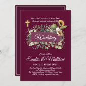 BUDGET All-in-1 Catholicのフローラ結婚フクロウ葉の 招待状 (正面/裏面)