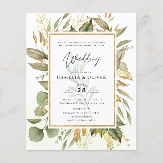 BUDGET All-in-1 Greeneryの金ゴールド葉の結婚数 チラシ (正面)