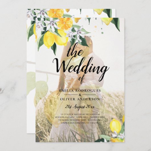 BUDGET All-in-1 PHOTO OVERLAYレモン結婚のQR 招待状 (正面/裏面)