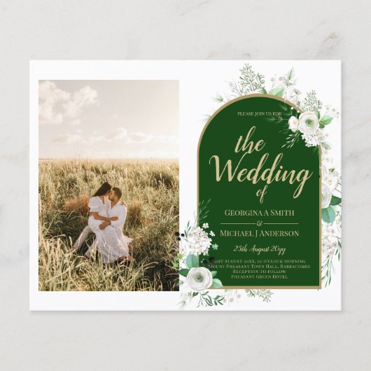 Budget All-in-1 White Roses GreenのQRコ結婚ード チラシ (正面)