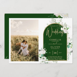 Budget All-in-1 White Roses GreenのQRコ結婚ード 招待状