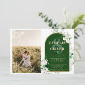 Budget All-in-1 White Roses GreenのQRコ結婚ード 招待状 (スタンド正面)