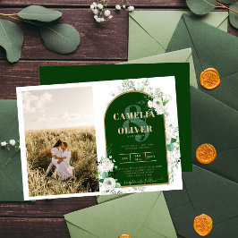 Budget All-in-1 White Roses GreenのQRコ結婚ード 招待状