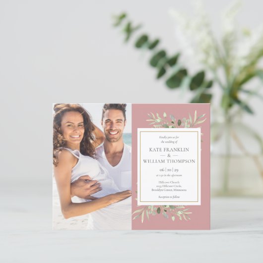 Budget All In One Photo Dusty Rose Wedding Invite (スタンド正面)