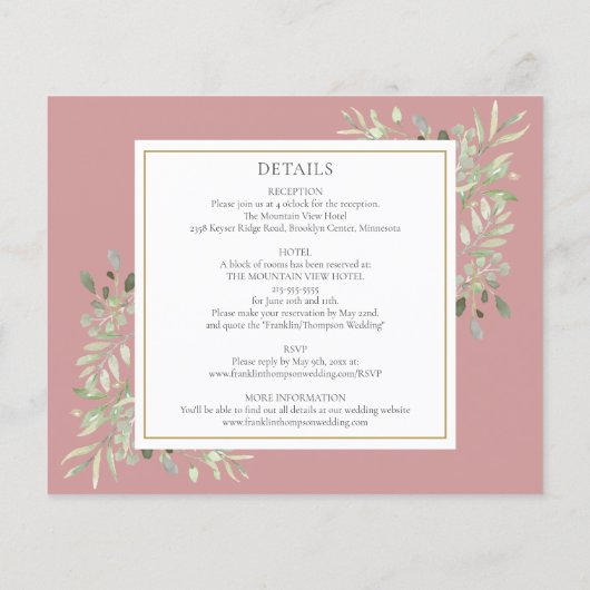 Budget All In One Photo Dusty Rose Wedding Invite (裏面)