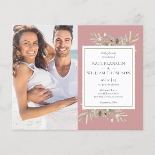 Budget All In One Photo Dusty Rose Wedding Invite (正面)