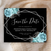 Budget Aqua Floral Black Wedding Save the Date