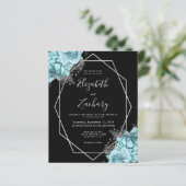 Budget Aqua Silver Floral Black QR Code Wedding (スタンド正面)