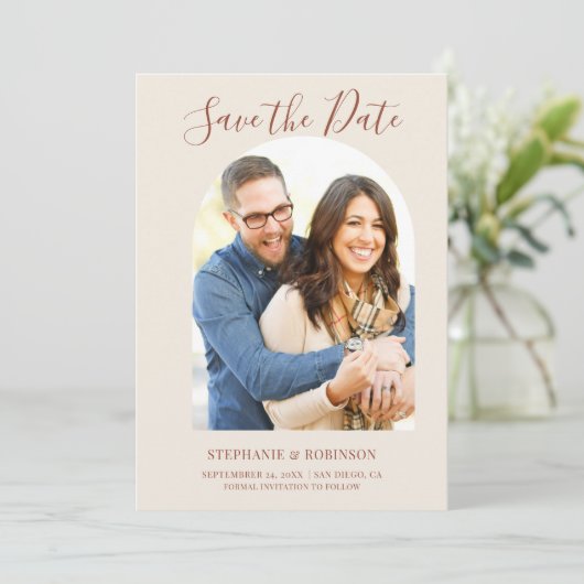 Budget Arch Photo結婚'Monogram Save The Date 案内状 (スタンド正面)