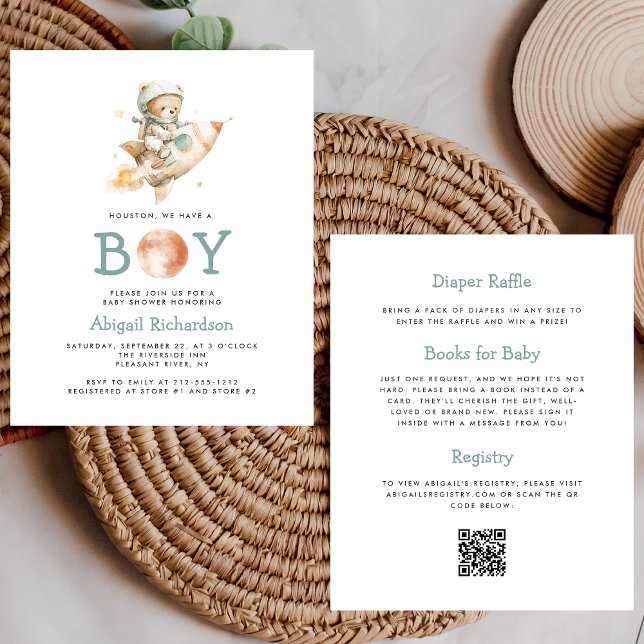 Budget Astronaut Bear QR Code Boy Baby Shower (クリエイターアップロード済み)