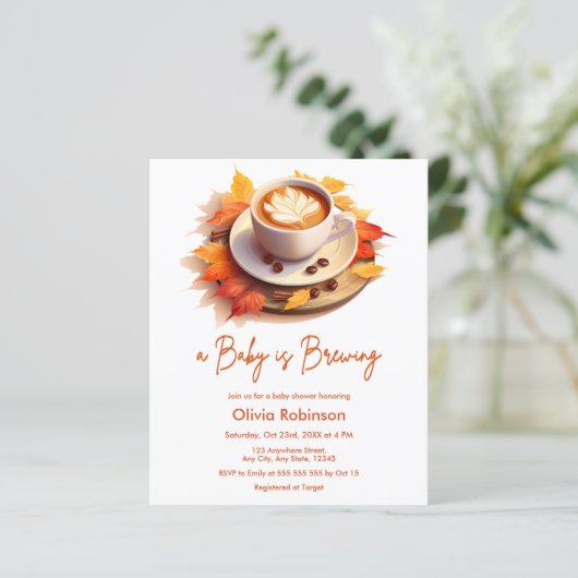 Budget Autumn A Baby is Brewing Baby Shower Invite (スタンド正面)