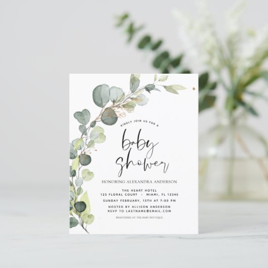 Budget Baby Shower Greenery Eucalyptus Invitations (スタンド正面)
