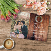 Budget barn wood monogram photo Wedding invitation チラシ